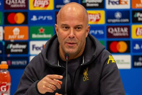 GIRONA, SPAIN - Monday, December 9, 2024: Liverpool's head coach Arne Slot during a press conference at Estadi Montilivi ahead of the UEFA Champions League Matchday 6 game between Girona FC and Liverpool FC. (Photo by David Rawcliffe/Propaganda)
