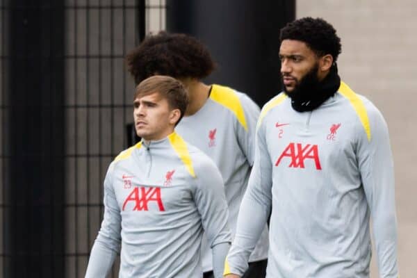 LIVERPOOL, ENGLAND - Monday, December 9, 2024: Liverpool's Diogo Jota, Cody Gakpo, captain Virgil van Dijk and Rio Ngumoha walk out during a training session at the AXA Training Centre ahead of the UEFA Champions League match between Girona FC and Liverpool FC. (Photo by Jessica Hornby/Propaganda)