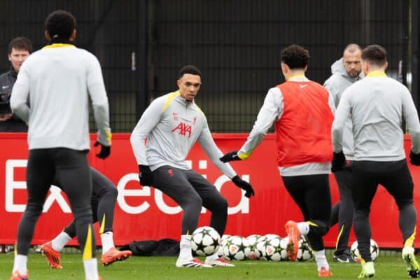 LIVERPOOL, ENGLAND - Monday, December 9, 2024: Liverpool's Trent Alexander-Arnold during a training session at the AXA Training Centre ahead of the UEFA Champions League match between Girona FC and Liverpool FC. (Photo by Jessica Hornby/Propaganda)