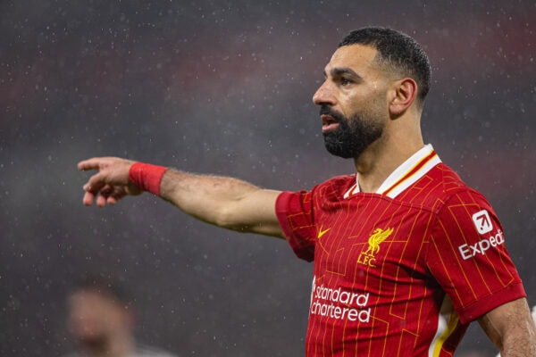 LIVERPOOL, ENGLAND - Sunday, January 5, 2025: Liverpool's Mohamed Salah during the FA Premier League match between Liverpool FC and Manchester United FC at Anfield. (Photo by David Rawcliffe/Propaganda)