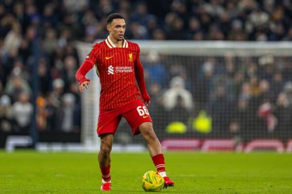 LONDON, ENGLAND - Wednesday, January 8, 2025: Liverpool's Trent Alexander-Arnold during the Football League Cup Semi-Final 1st Leg match between Tottenham Hotspur FC and Liverpool FC at the Tottenham Hotspur Stadium. (Photo by David Rawcliffe/Propaganda)