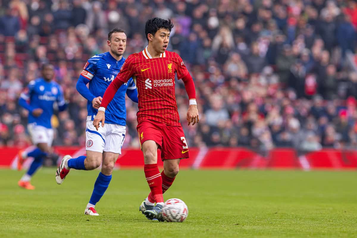 LIVERPOOL, ENGLAND - Saturday, January 11, 2025: Liverpool's Wataru End? during the FA Cup 3rd Round match between Liverpool FC and Accrington Stanley FC at Anfield. (Photo by David Rawcliffe/Propaganda)