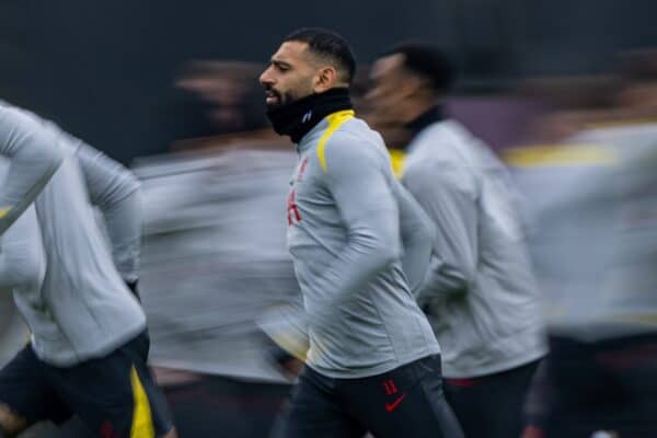 LIVERPOOL, ENGLAND - Monday, January 20, 2025: Liverpool's Mohamed Salah during a training session at the AXA Training Centre ahead of the UEFA Champions League match between Liverpool FC and LOSC Lille. (Photo by David Rawcliffe/Propaganda)