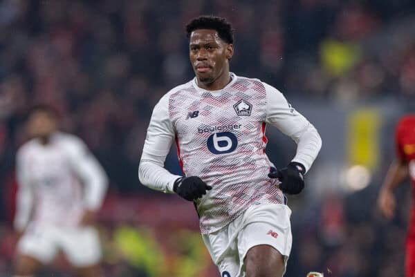 LIVERPOOL, ENGLAND - Tuesday, January 21, 2025: Lille's Jonathan David during the UEFA Champions League game between Liverpool FC and Lille OSC at Anfield. (Photo by David Rawcliffe/Propaganda)