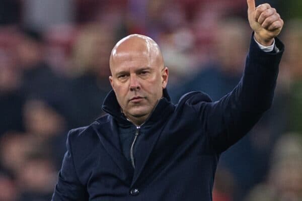 LIVERPOOL, ENGLAND - Tuesday, January 21, 2025: Liverpool's head coach Arne Slot after the UEFA Champions League game between Liverpool FC and Lille OSC at Anfield. (Photo by David Rawcliffe/Propaganda)
