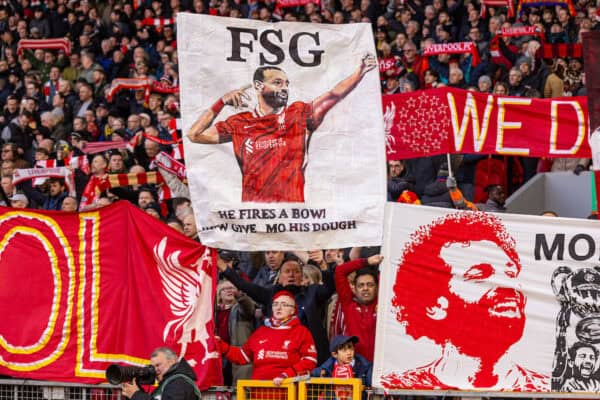 LIVERPOOL, ENGLAND - Saturday, January 25, 2025: Liverpool supporters' banner for Mohamed Salah during the FA Premier League match between Liverpool FC and Ipswich Town FC at Anfield. (Photo by David Rawcliffe/Propaganda)