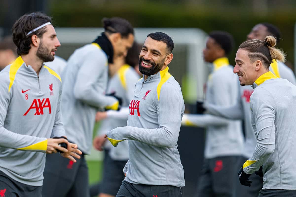 LIVERPOOL, ENGLAND - Tuesday, January 28, 2025: Liverpool's Mohamed Salah during a training session at the AXA Training Centre ahead of the UEFA Champions League match between PSV Eindhoven and Liverpool FC. (Photo by Jon Super/Propaganda)