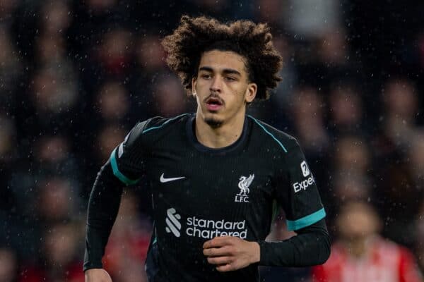 EINDHOVEN, NETHERLANDS - Wednesday, January 29, 2025: Liverpool's Jayden Danns during the UEFA Champions League Matchday 8 game between PSV Eindhoven and Liverpool FC at the Philips Stadion. (Photo by David Rawcliffe/Propaganda)