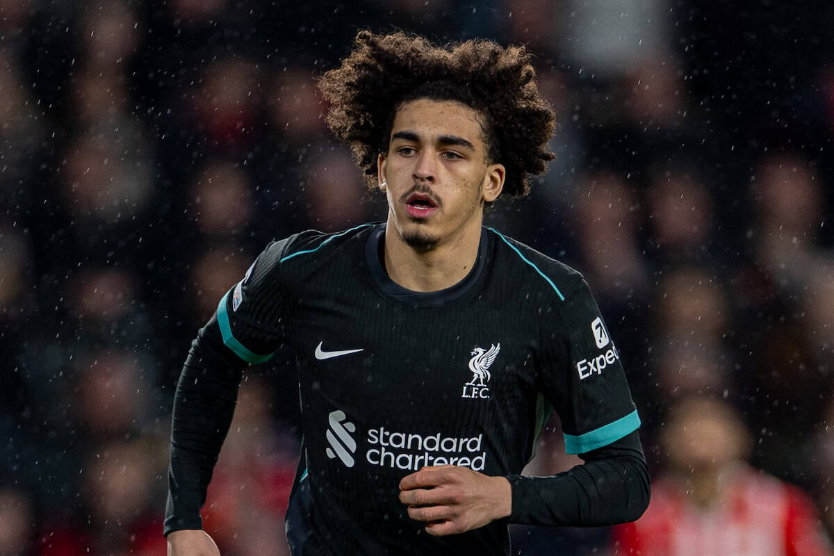EINDHOVEN, NETHERLANDS - Wednesday, January 29, 2025: Liverpool's Jayden Danns during the UEFA Champions League Matchday 8 game between PSV Eindhoven and Liverpool FC at the Philips Stadion. (Photo by David Rawcliffe/Propaganda)
