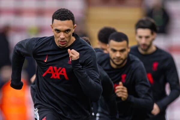 BOURNEMOUTH, ENGLAND - Saturday, February 1, 2025: Liverpool's Trent Alexander-Arnold during the pre-match warm-up before the FA Premier League match between AFC Bournemouth and Liverpool FC at Dean Court. (Photo by David Rawcliffe/Propaganda)