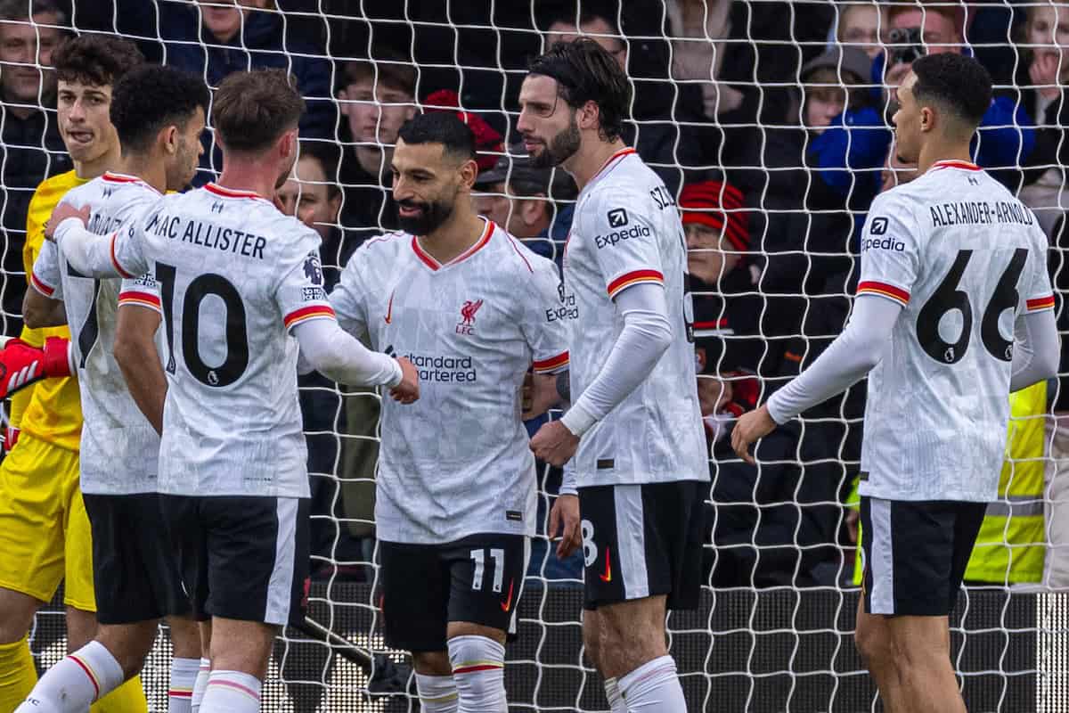 BOURNEMOUTH, ENGLAND - Saturday, February 1, 2025: Liverpool's Mohamed Salah celebrates after scoring the first goal from a penalty kick during the FA Premier League match between AFC Bournemouth and Liverpool FC at Dean Court. (Photo by David Rawcliffe/Propaganda)