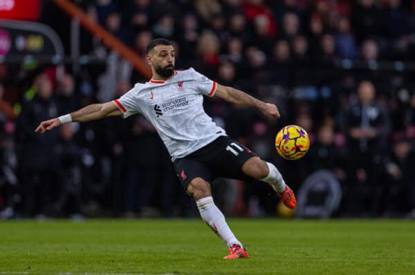 BOURNEMOUTH, ENGLAND - Saturday, February 1, 2025: Liverpool's Mohamed Salah shoots during the FA Premier League match between AFC Bournemouth and Liverpool FC at Dean Court. (Photo by David Rawcliffe/Propaganda)