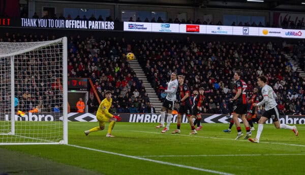 BOURNEMOUTH, ENGLAND - Saturday, February 1, 2025: Liverpool's Mohamed Salah scores the second goal during the FA Premier League match between AFC Bournemouth and Liverpool FC at Dean Court. (Photo by David Rawcliffe/Propaganda)