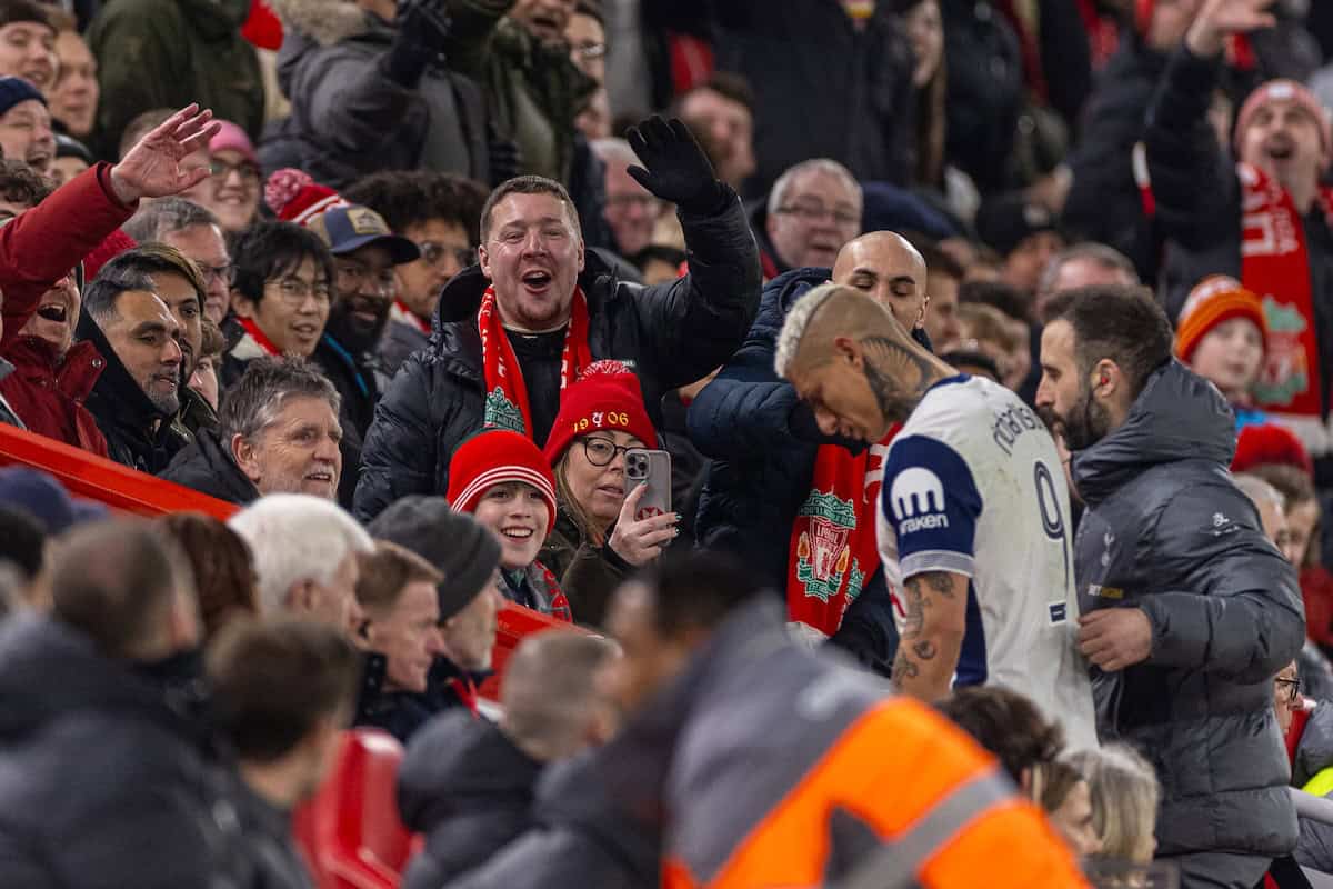 LIVERPOOL, ENGLAND - Thursday, February 6, 2025: Tottenham Hotspur's Richarlison de Andrade goes off with an injury during the Football League Cup Semi-Final 2nd Leg match between Liverpool FC and Tottenham Hotspur FC at Anfield. (Photo by David Rawcliffe/Propaganda)