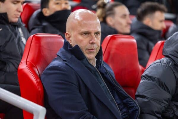 LIVERPOOL, ENGLAND - Thursday, February 6, 2025: Liverpool's head coach Arne Slot during the Football League Cup Semi-Final 2nd Leg match between Liverpool FC and Tottenham Hotspur FC at Anfield. (Photo by David Rawcliffe/Propaganda)