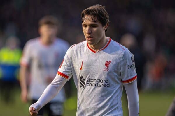 PLYMOUTH, ENGLAND - Sunday, February 9, 2025: Liverpool's Federico Chiesa after the FA Cup 4th Round match between Plymouth Argyle FC and Liverpool FC at Home Park. (Photo by David Rawcliffe/Propaganda)