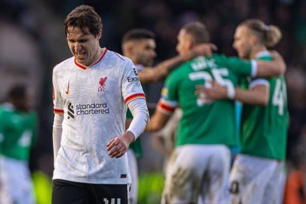 PLYMOUTH, ENGLAND - Sunday, February 9, 2025: Liverpool's Federico Chiesa walks off after the FA Cup 4th Round match between Plymouth Argyle FC and Liverpool FC at Home Park. (Photo by David Rawcliffe/Propaganda)