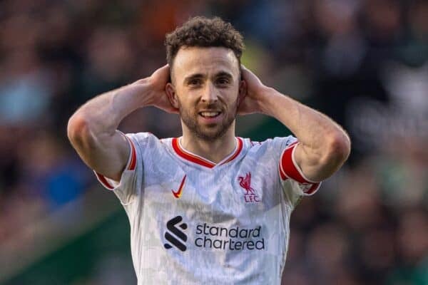 PLYMOUTH, ENGLAND - Sunday, February 9, 2025: Liverpool's Diogo Jota reacts after missing a chance during the FA Cup 4th Round match between Plymouth Argyle FC and Liverpool FC at Home Park. (Photo by David Rawcliffe/Propaganda)