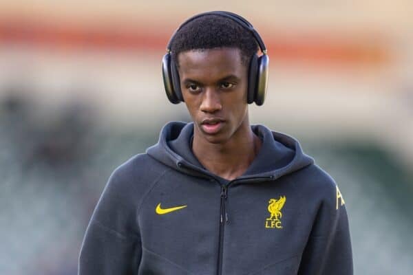 PLYMOUTH, ENGLAND - Sunday, February 9, 2025: Liverpool's Trey Nyoni on the pitch before the FA Cup 4th Round match between Plymouth Argyle FC and Liverpool FC at Home Park. (Photo by David Rawcliffe/Propaganda)