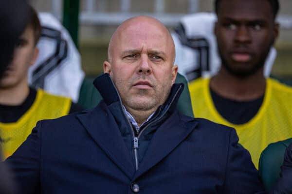 PLYMOUTH, ENGLAND - Sunday, February 9, 2025: Liverpool's head coach Arne Slot before the FA Cup 4th Round match between Plymouth Argyle FC and Liverpool FC at Home Park. (Photo by David Rawcliffe/Propaganda)