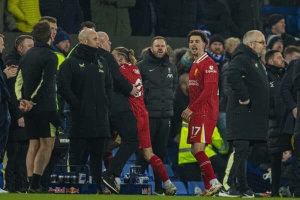 LIVERPOOL, ENGLAND - Wednesday, February 12, 2025: Liverpool's Curtis Jones walks off after the FA Premier League match between Everton FC and Liverpool FC, the 245th Merseyside Derby and the last one at Goodison Park. The game ended in a 2-2 draw. (Photo by David Rawcliffe/Propaganda)