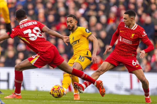 LIVERPOOL, ENGLAND - Sunday, February 16, 2025: Wolverhampton Wanderers' Matheus Cunha during the FA Premier League match between Liverpool FC and Wolverhampton Wanderers FC at Anfield. (Photo by David Rawcliffe/Propaganda)