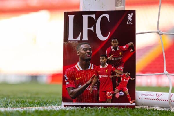 LIVERPOOL, ENGLAND - Wednesday, April 2, 2025: The official matchday programme featuring Liverpool's Ryan Gravenberch seen before the FA Premier League match between Liverpool FC and Everton FC, the 246th Merseyside Derby, at Anfield. (Photo by David Rawcliffe/Propaganda)