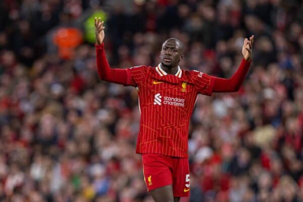 LIVERPOOL, ENGLAND - Wednesday, April 2, 2025: Liverpool's Ibrahima Konaté during the FA Premier League match between Liverpool FC and Everton FC, the 246th Merseyside Derby, at Anfield. (Photo by David Rawcliffe/Propaganda)