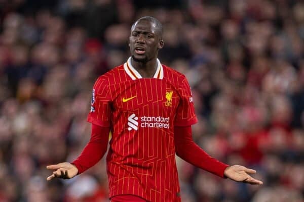 LIVERPOOL, ENGLAND - Wednesday, April 2, 2025: Liverpool's Ibrahima Konaté during the FA Premier League match between Liverpool FC and Everton FC, the 246th Merseyside Derby, at Anfield. (Photo by David Rawcliffe/Propaganda)