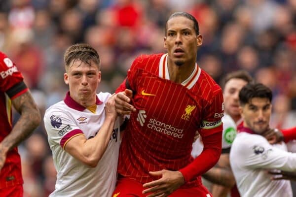 LIVERPOOL, ENGLAND - Sunday, April 13, 2025: Liverpool's captain Virgil van Dijk during the FA Premier League match between Liverpool FC and West Ham United FC at Anfield. (Photo by David Rawcliffe/Propaganda)