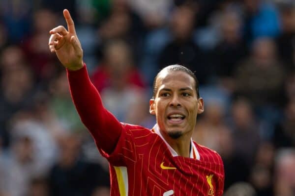 LEICESTER, ENGLAND - Sunday, April 20, 2025: Liverpool's captain Virgil van Dijk during the FA Premier League match between Leicester City FC and Liverpool FC at the King Power Stadium. (Photo by David Rawcliffe/Propaganda)