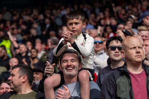LEICESTER, ENGLAND - Sunday, April 20, 2025: Liverpool supporters during the FA Premier League match between Leicester City FC and Liverpool FC at the King Power Stadium. (Photo by David Rawcliffe/Propaganda)