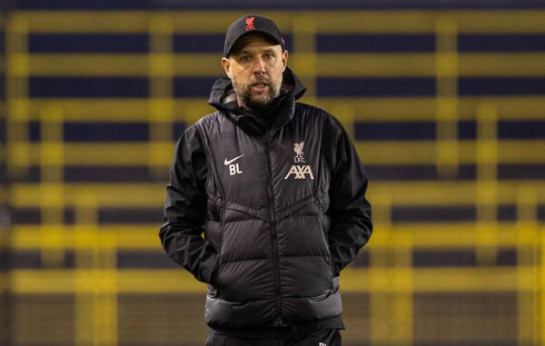 MANCHESTER, ENGLAND - Friday, April 25, 2025: Liverpool's head coach Barry Lewtas after the Premier League 2 Play-Off Round of 16 match between Manchester City FC Under-21's and Liverpool FC Under-21's at the Joie Stadium. Man City won 2-1. (Photo by David Rawcliffe/Propaganda)