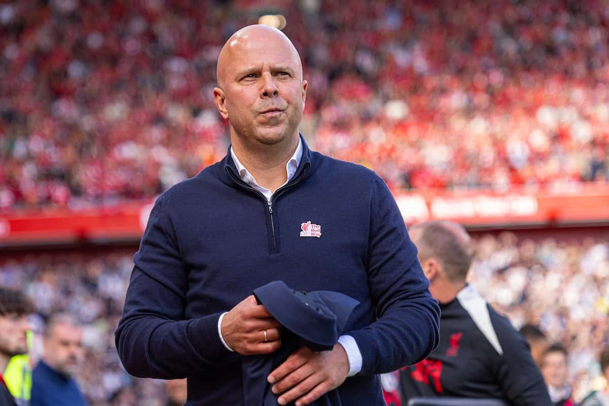 LIVERPOOL, ENGLAND - Sunday, April 27, 2025: Liverpool's head coach Arne Slot during the FA Premier League match between Liverpool FC and Tottenham Hotspur FC at Anfield. (Photo by David Rawcliffe/Propaganda)
