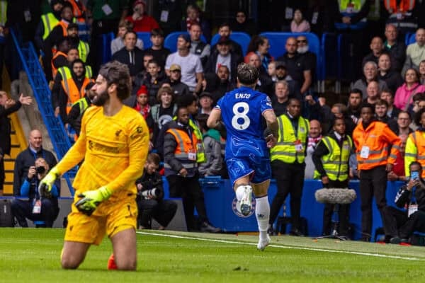 LONDON, ENGLAND - Sunday, May 4, 2025: Chelsea's Enzo Fernández celebrates after scoring the opening goal during the FA Premier League match between Chelsea FC and Liverpool FC at Stamford Bridge. (Photo by David Rawcliffe/Propaganda)
