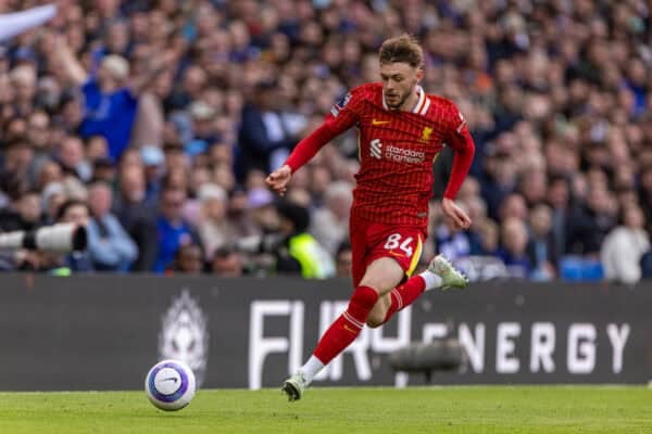 LONDON, ENGLAND - Sunday, May 4, 2025: Liverpool's Conor Bradley during the FA Premier League match between Chelsea FC and Liverpool FC at Stamford Bridge. (Photo by David Rawcliffe/Propaganda)