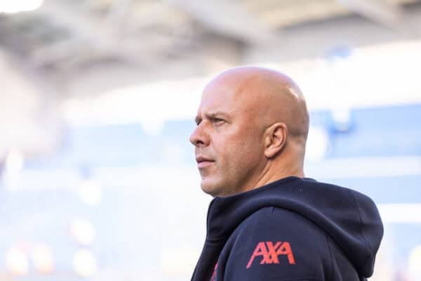 BRIGHTON & HOVE, ENGLAND - Monday, May 19, 2025: Liverpool's manager Arne Slot before the FA Premier League match between Brighton & Hove Albion FC and Liverpool FC at the American Express Community Stadium. (Photo by David Rawcliffe/Propaganda)