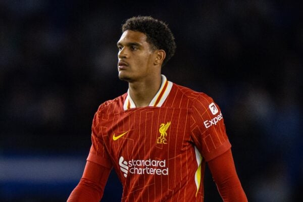 BRIGHTON & HOVE, ENGLAND - Monday, May 19, 2025: Liverpool's Jarell Quansah during the FA Premier League match between Brighton & Hove Albion FC and Liverpool FC at the American Express Community Stadium. (Photo by David Rawcliffe/Propaganda)