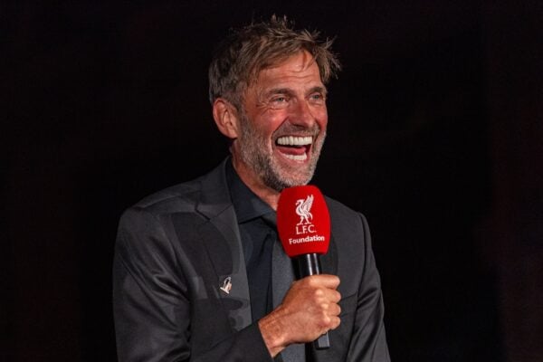 LIVERPOOL, ENGLAND - Sunday, May 11, 2025: Former Liverpool manager Jürgen Klopp on stage during the LFC Foundation Gala Ball at the Liverpool Anglican Cathedral. (Photo by David Rawcliffe/Propaganda)