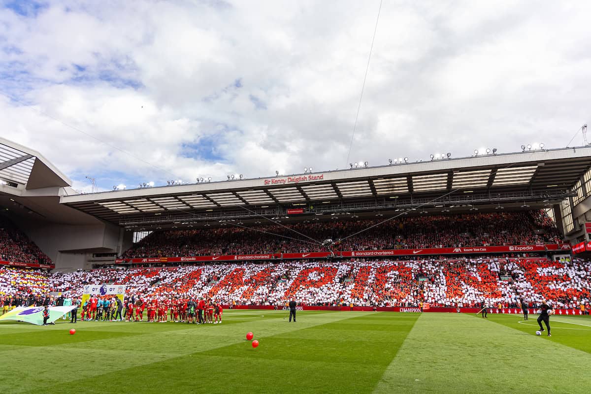 LIVERPOOL, ENGLAND - Sunday, May 25, 2025: Liverpool supporters' mosaic "Campione" during the FA Premier League match between Liverpool FC and Crystal Palace FC at Anfield. (Photo by David Rawcliffe/Propaganda)