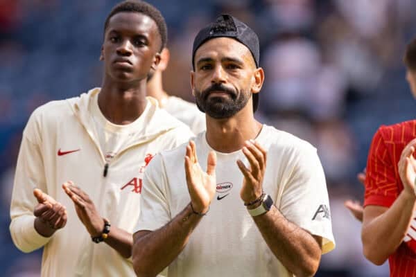 PRESTON, ENGLAND - Sunday, July 13, 2025: Liverpool's Mohamed Salah looks visibly upset after a pre-season friendly match between Preston North End FC and Liverpool FC at Deepdale. (Photo by David Rawcliffe/Propaganda)