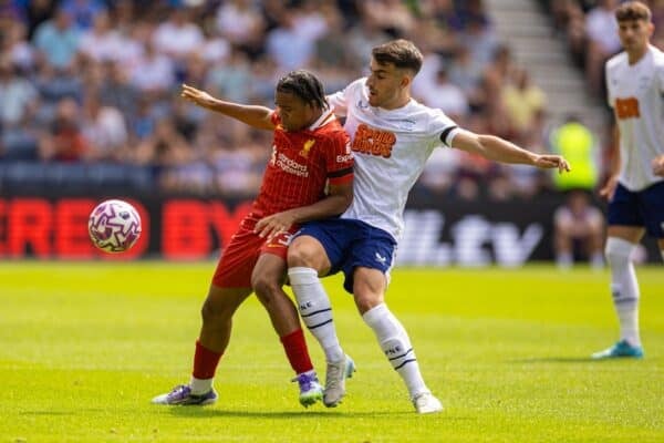 PRESTON, ENGLAND - Sunday, July 13, 2025: Liverpool's Rio Ngumoha during a pre-season friendly match between Preston North End FC and Liverpool FC at Deepdale. (Photo by David Rawcliffe/Propaganda)