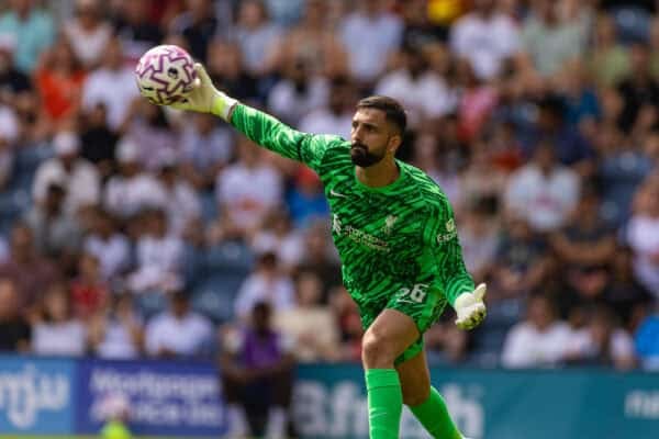 PRESTON, ENGLAND - Sunday, July 13, 2025: Liverpool's Goalkeeper Giorgi Mamardashvili during a pre-season friendly match between Preston North End FC and Liverpool FC at Deepdale. (Photo by David Rawcliffe/Propaganda)
