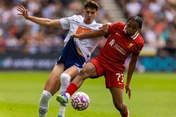 PRESTON, ENGLAND - Sunday, July 13, 2025: Liverpool's Rio Ngumoha during a pre-season friendly match between Preston North End FC and Liverpool FC at Deepdale. (Photo by David Rawcliffe/Propaganda)