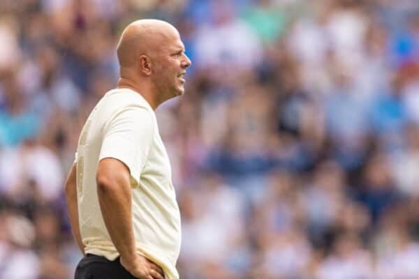 PRESTON, ENGLAND - Sunday, July 13, 2025: Liverpool's head coach Arne Slot during a pre-season friendly match between Preston North End FC and Liverpool FC at Deepdale. (Photo by David Rawcliffe/Propaganda)