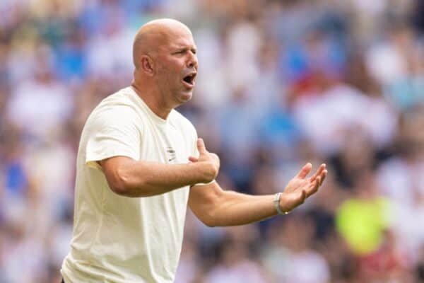 PRESTON, ENGLAND - Sunday, July 13, 2025: Liverpool's head coach Arne Slot during a pre-season friendly match between Preston North End FC and Liverpool FC at Deepdale. (Photo by David Rawcliffe/Propaganda)