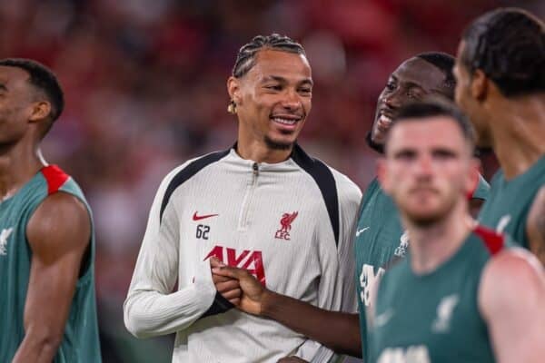 HONG KONG - Thursday, July 24, 2025: Liverpool's new signing Hugo Ekitike during a training session at the Kai Tak Stadium in Hong Kong ahead of the Hong Kong Football Festival 2025 pre-season tournament, on Day Four of the club's Asia Tour. (Photo by David Rawcliffe/Propaganda)
