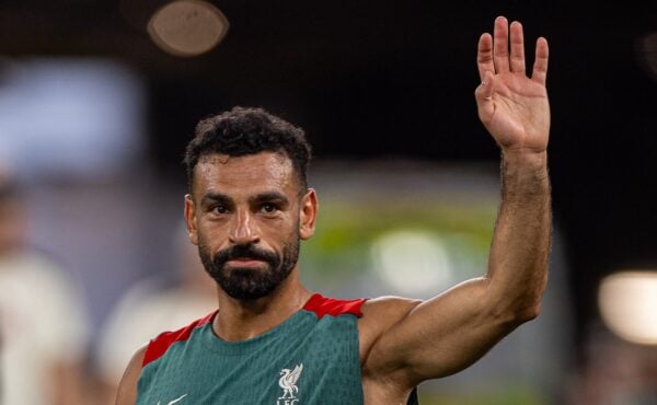 HONG KONG - Thursday, July 24, 2025: Liverpool's Mohamed Salah during a training session at the Kai Tak Stadium in Hong Kong ahead of the Hong Kong Football Festival 2025 pre-season tournament, on Day Four of the club's Asia Tour. (Photo by David Rawcliffe/Propaganda)