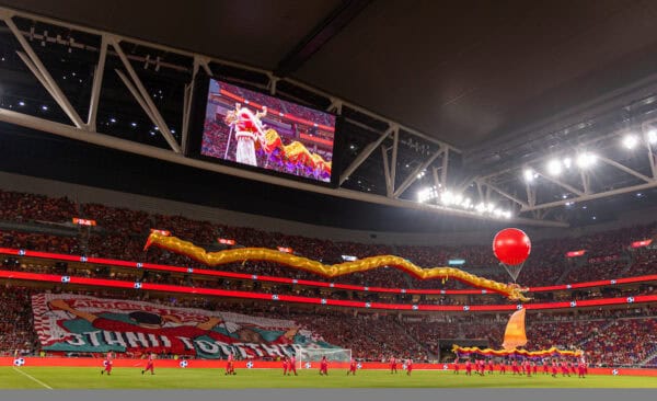 HONG KONG - Saturday, July 26, 2025: A Chinese dragon before the Hong Kong Football Festival 2025 pre-season match against AC Milan at the Kai Tak Stadium in Hong Kong on Day Six of the club's Asia Tour. (Photo by David Rawcliffe/Propaganda)