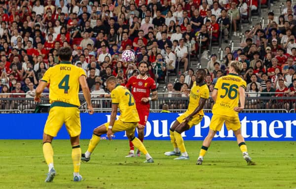 HONG KONG - Saturday, July 26, 2025: Liverpool's Dominik Szoboszlai scores his side's first equalising goal during the Hong Kong Football Festival 2025 pre-season match against AC Milan at the Kai Tak Stadium in Hong Kong on Day Six of the club's Asia Tour. (Photo by David Rawcliffe/Propaganda)